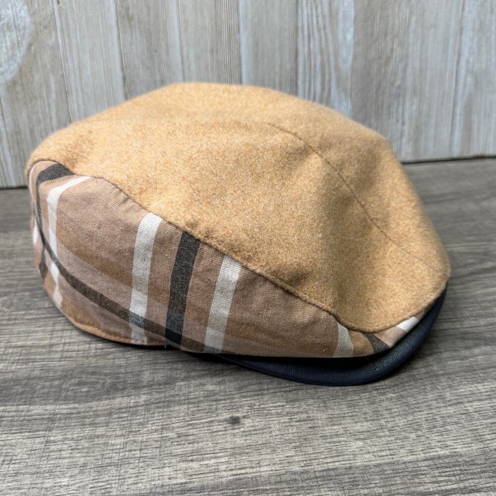 Stacy Adams Plaid Colorblock Ivy Flat Cap Tan Brown Driving Newsboy Hat - Picture 3 of 10